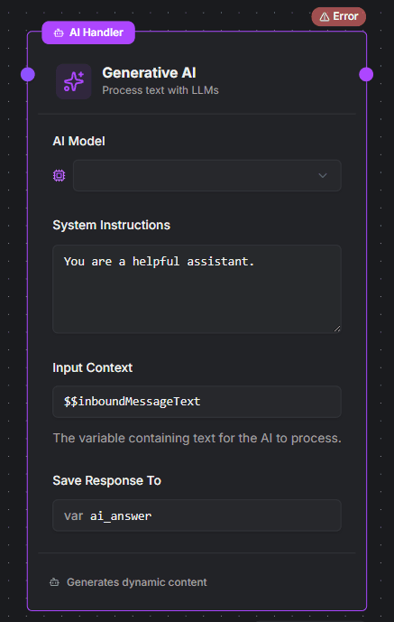 AI Handler Node UI Configuration