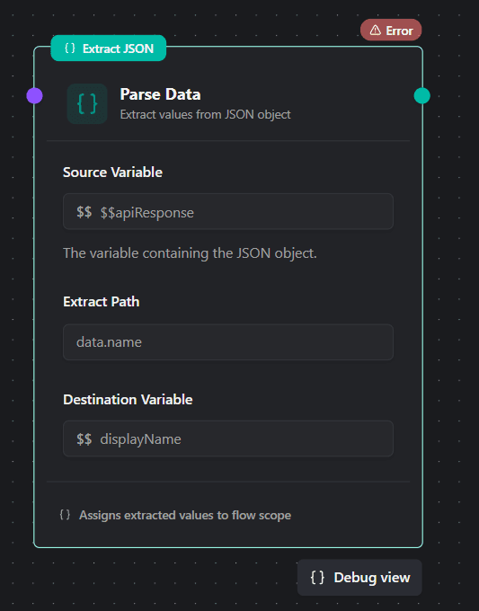 Extract JSON Node UI Configuration
